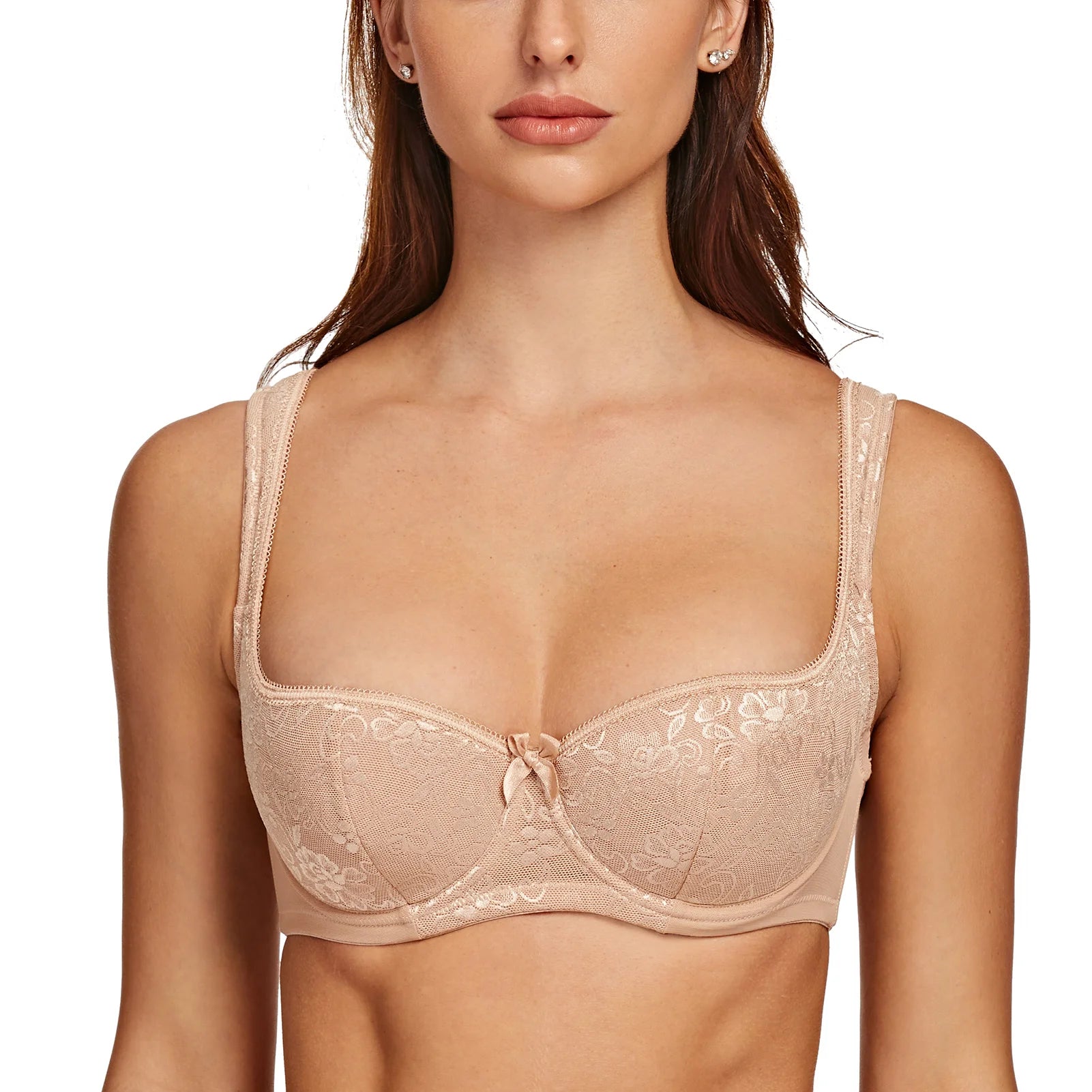 Balconette Bra | Padded Strap Half Cup Underwire Lace Plunge Full Coverage