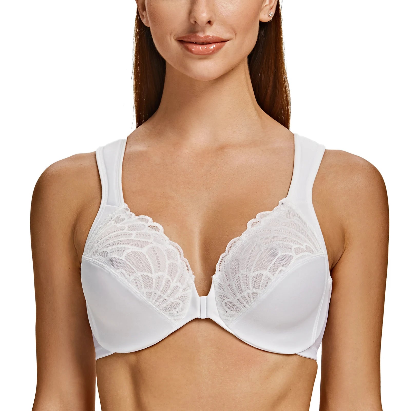 Front Closure Lace Bra | Underwire Plunge 3/4 Cup Cushion Strap