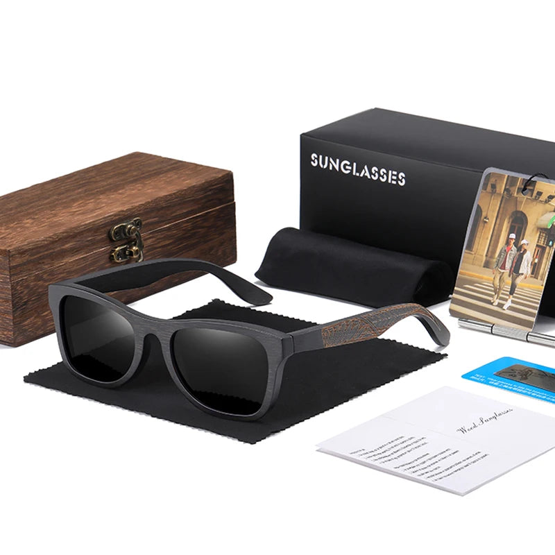 Handmade Black Bamboo Wooden Frame Sunglasses by Snagg It Sunglasses