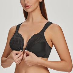Front Closure Lace Bra | Underwire Plunge 3/4 Cup Cushion Strap
