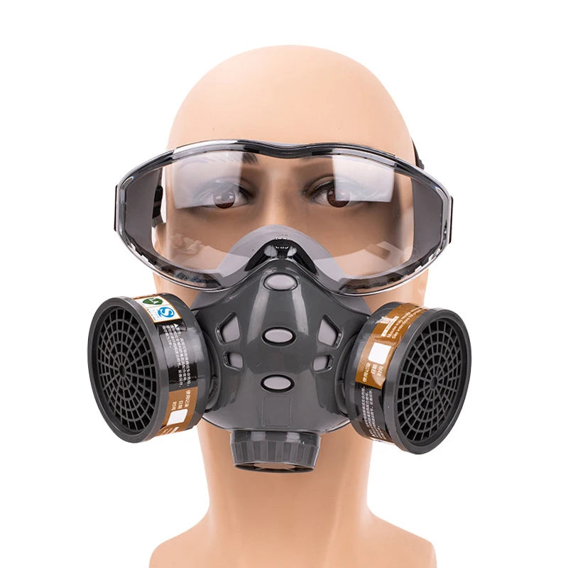 Gas Mask Respirator Set with Dual Charcoal Filters & Anti-Fog Glasses by Snagg A Face Mask