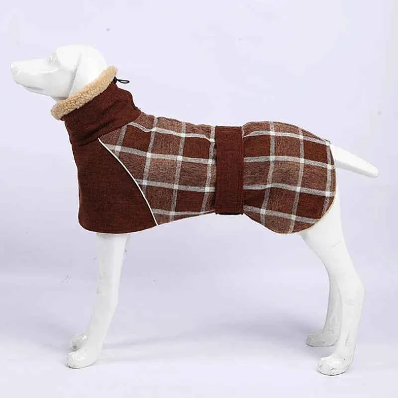 Reflective Windproof Dog Jacket – Thick Checked Winter Coat for Small to Large Dogs (Up to 3XL)