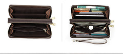 Genuine Leather Long Wallet Clutch with Double Zipper & Card Holders