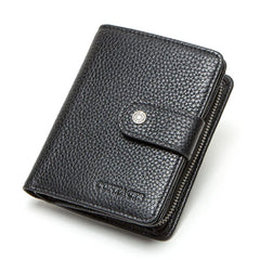 Genuine Leather RFID Short Wallet with Coin Pocket & Card Holders
