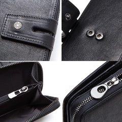 Genuine Leather Men's Long Wallet & Clutch with Card Holders and Coin Purse