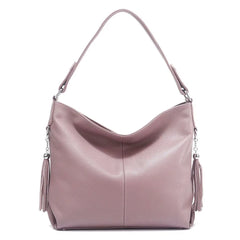 Soft Genuine Leather Tassel Hobo Bag – Elegant Women's Shoulder & Messenger Purse Satchel