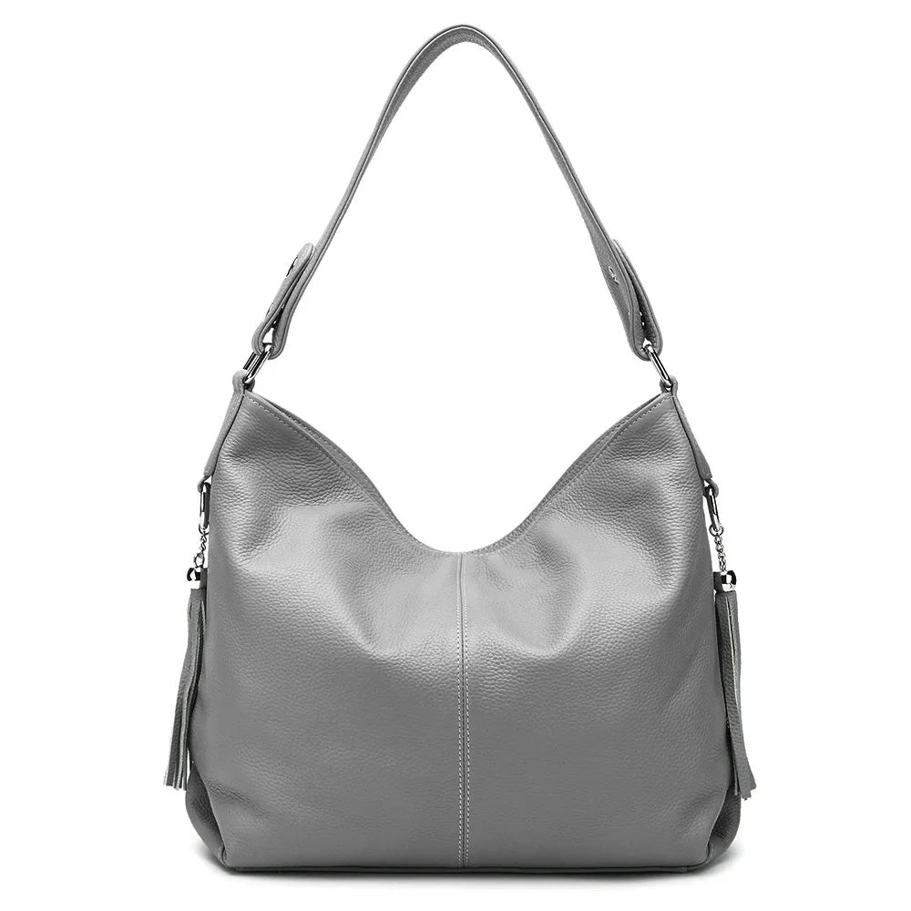 Soft Genuine Leather Tassel Hobo Bag – Elegant Women's Shoulder & Messenger Purse Satchel