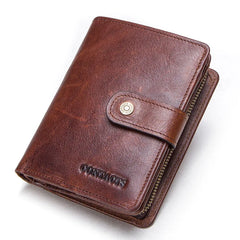 Genuine Leather RFID Short Wallet with Coin Pocket & Card Holders