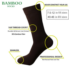 Men’s Bamboo Coffee Dyed Dress Socks, Breathable Antibacterial (6-Pair Pack)