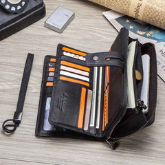 Genuine Leather Men's Long Wallet & Clutch with Card Holders and Coin Purse