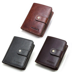 Genuine Leather RFID Short Wallet with Coin Pocket & Card Holders