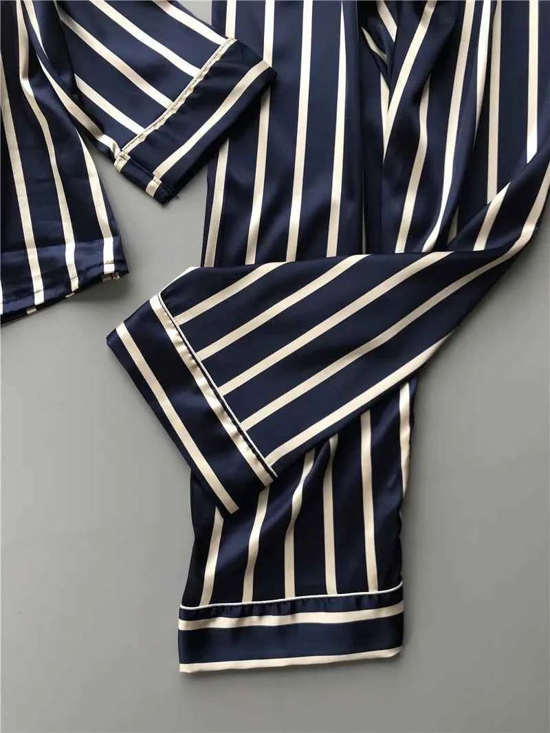 Women's Vertical Stripe Pajama Set | Loose Leisure Long Sleeve Spring Loungewear