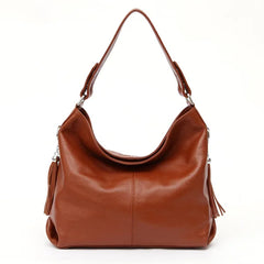 Soft Genuine Leather Tassel Hobo Bag – Elegant Women's Shoulder & Messenger Purse Satchel