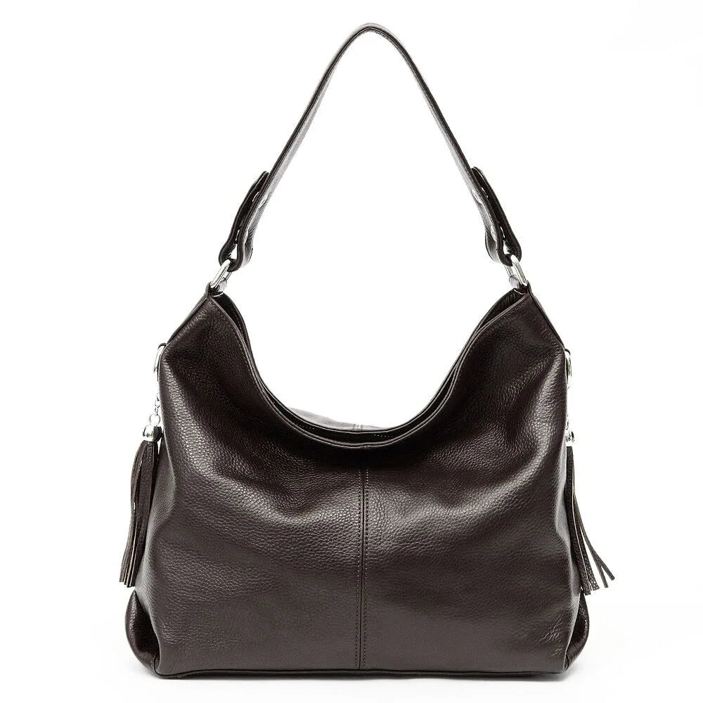 Soft Genuine Leather Tassel Hobo Bag – Elegant Women's Shoulder & Messenger Purse Satchel