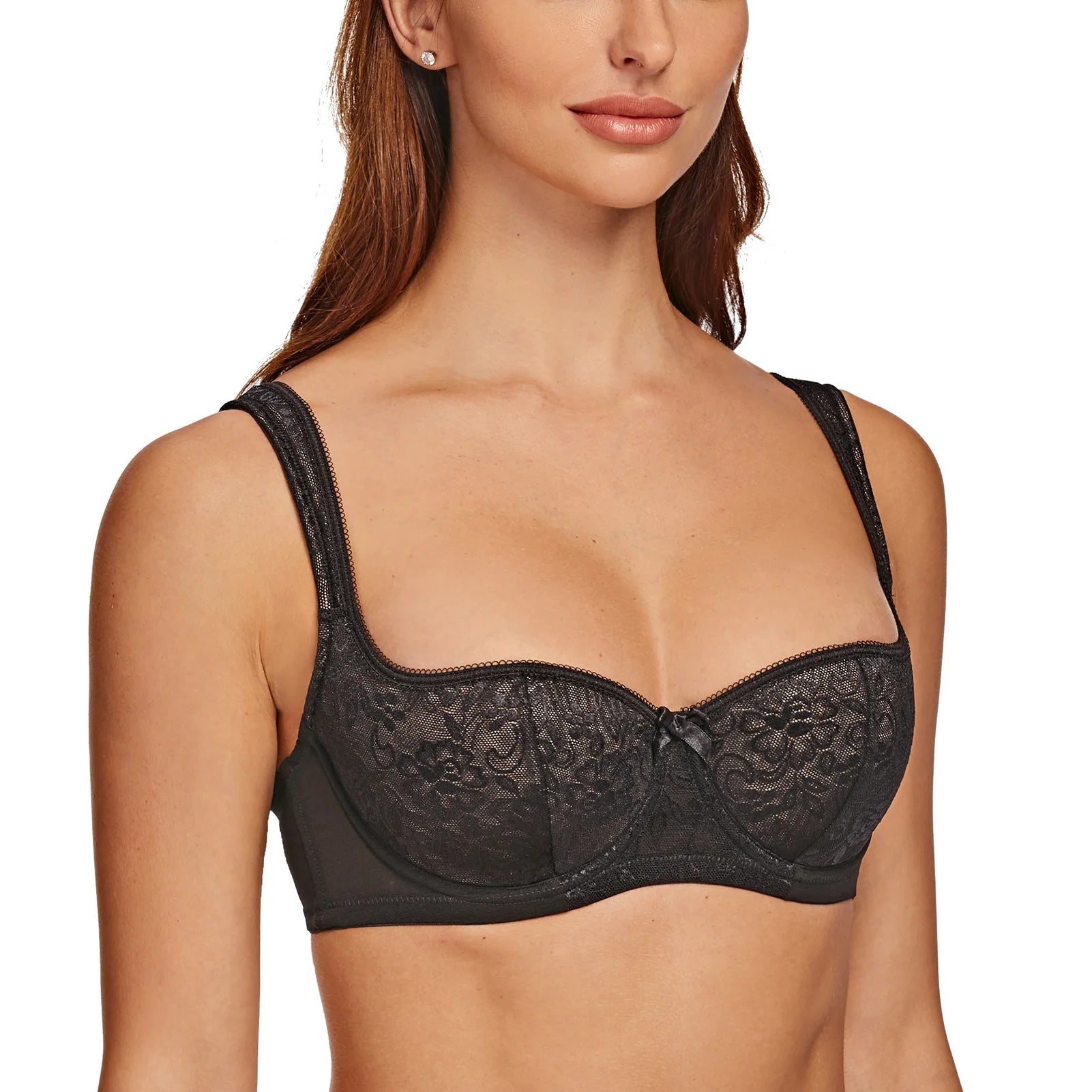 Balconette Bra | Padded Strap Half Cup Underwire Lace Plunge Full Coverage