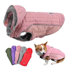 Quilted Dog Jacket with Removable Hood – Thick Fleece Winter Coat with Reflective Strips & Adjustable Belly