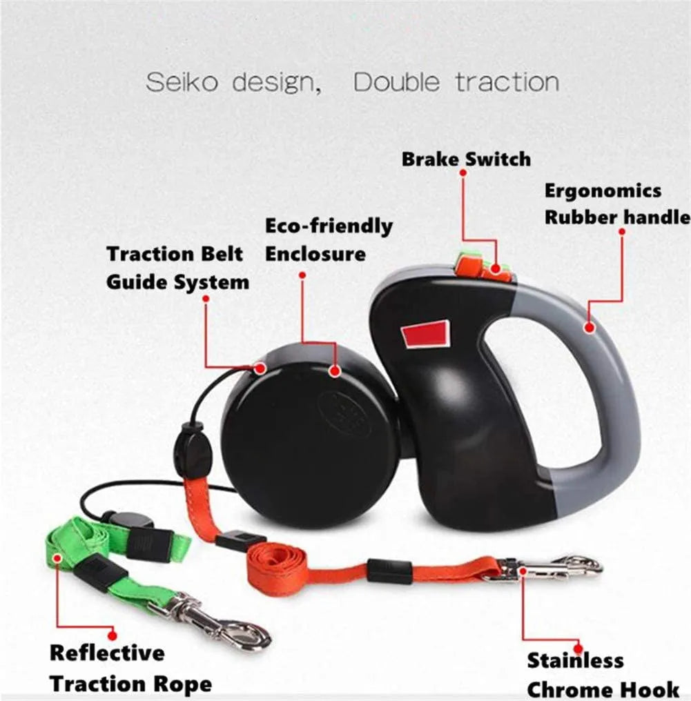 Double Dogs Extendable Retractable Leash by Snagg A Leash