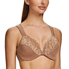 Front Closure Lace Bra | Underwire Plunge 3/4 Cup Cushion Strap