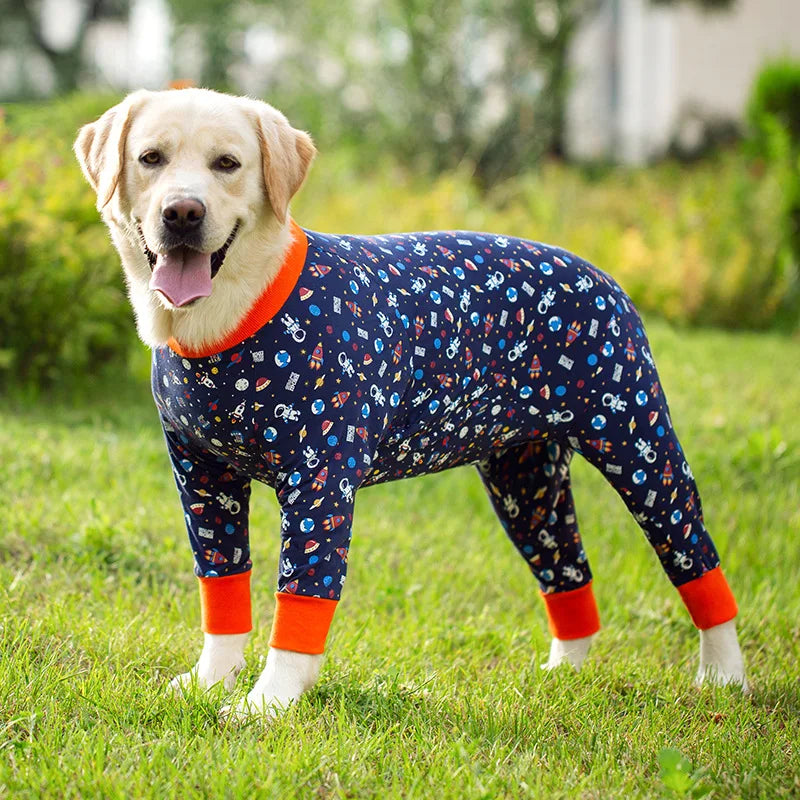 Dog Pyjama Jumpsuit for Medium & Large Dogs – Cosy Full-Cover Belly Recovery Suit (Cuttable Panel)