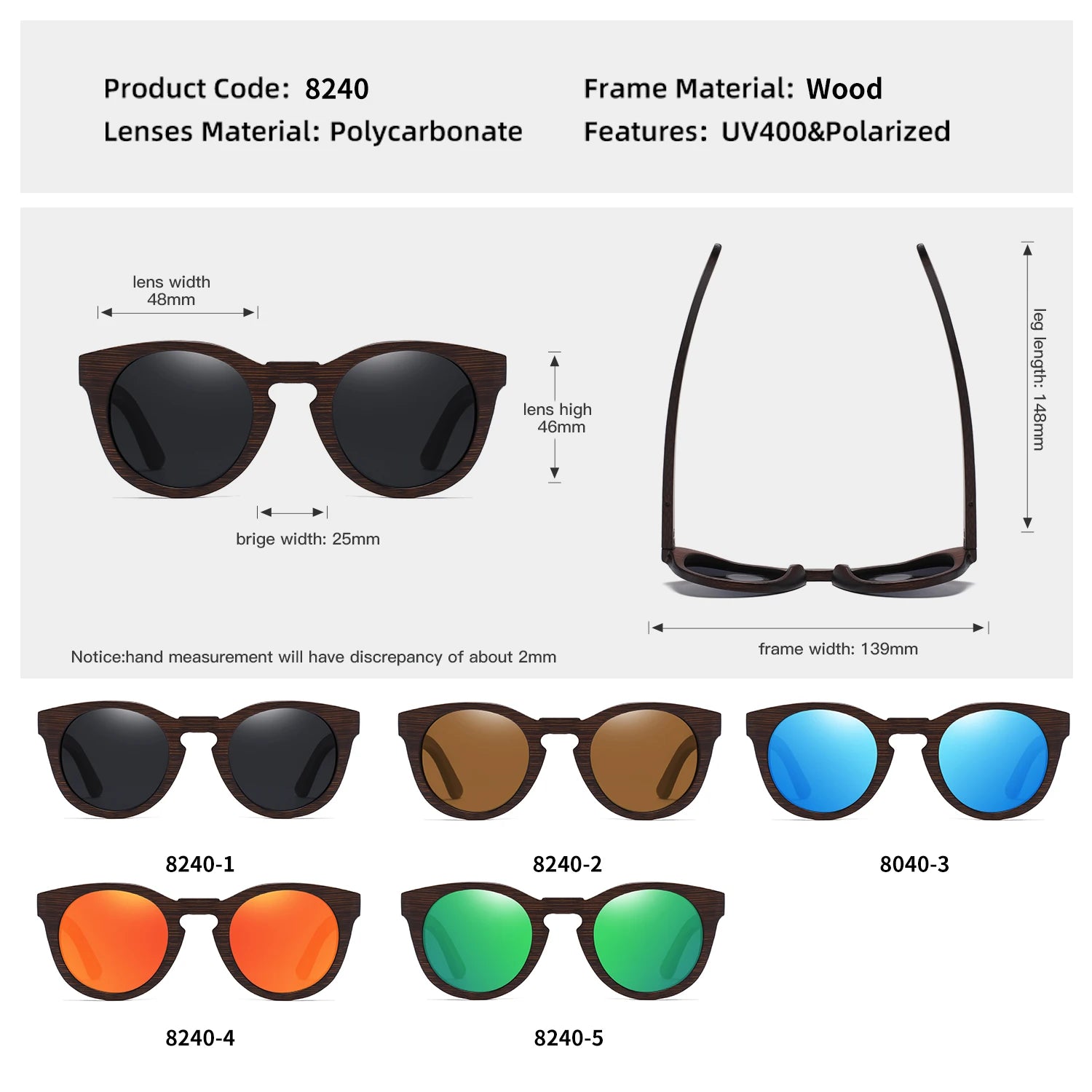 Oval Bamboo Polarized Sunglasses by Snagg It Sunglasses