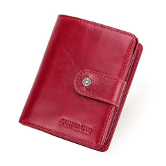 Genuine Leather RFID Short Wallet with Coin Pocket & Card Holders