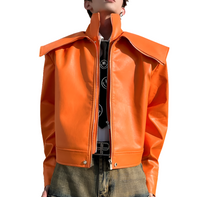 Oversized Black & Orange Faux Leather Jacket by Snagg A Jacket