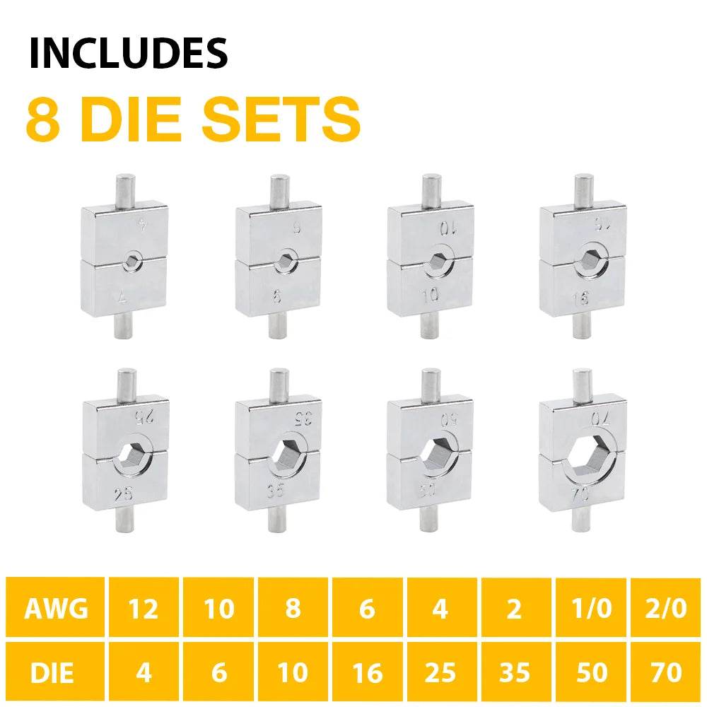 10T Hydraulic Crimping Tool Set – 4–70mm² with 8 Dies & Gloves - SnaggIt