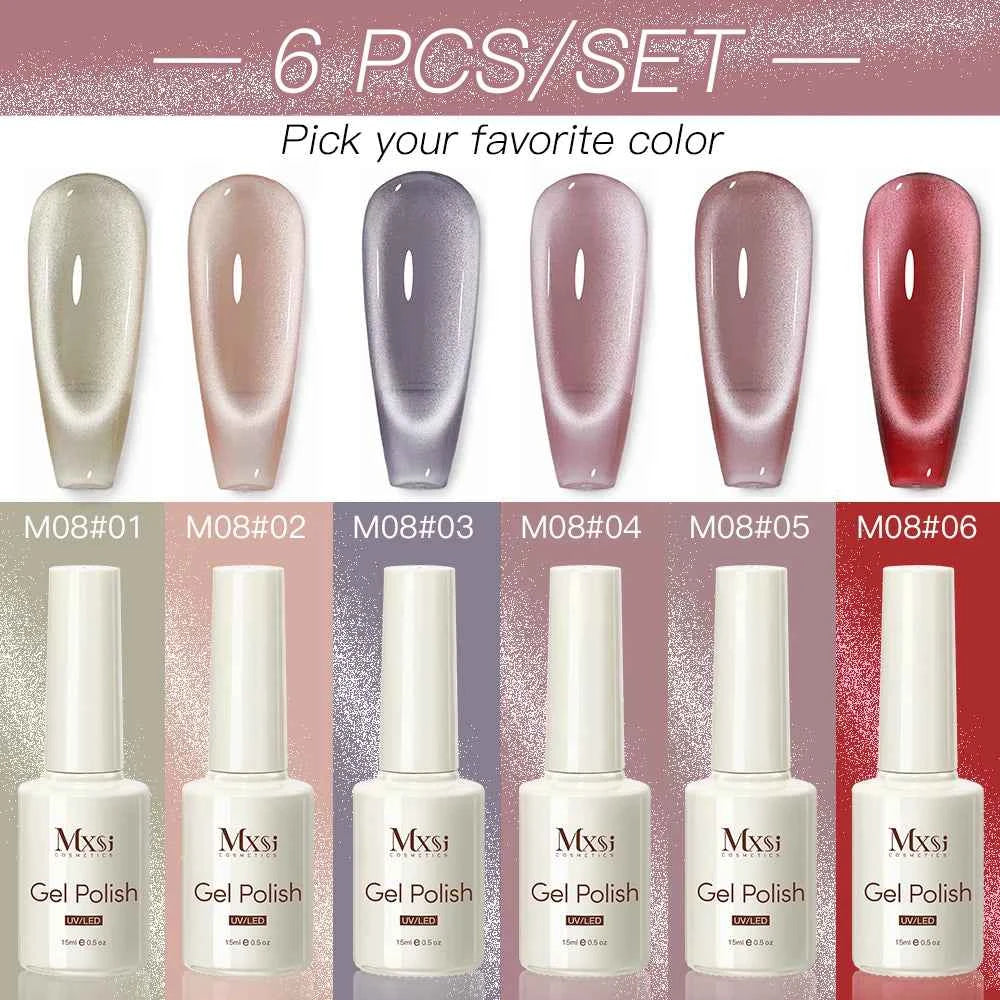 Professional 15ml Magnetic Crystal Cat Eye Gel Collection – 6 Piece High Pigment Red & Pink Reflective System