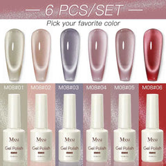 Professional 15ml Magnetic Crystal Cat Eye Gel Collection – 6 Piece High Pigment Red & Pink Reflective System