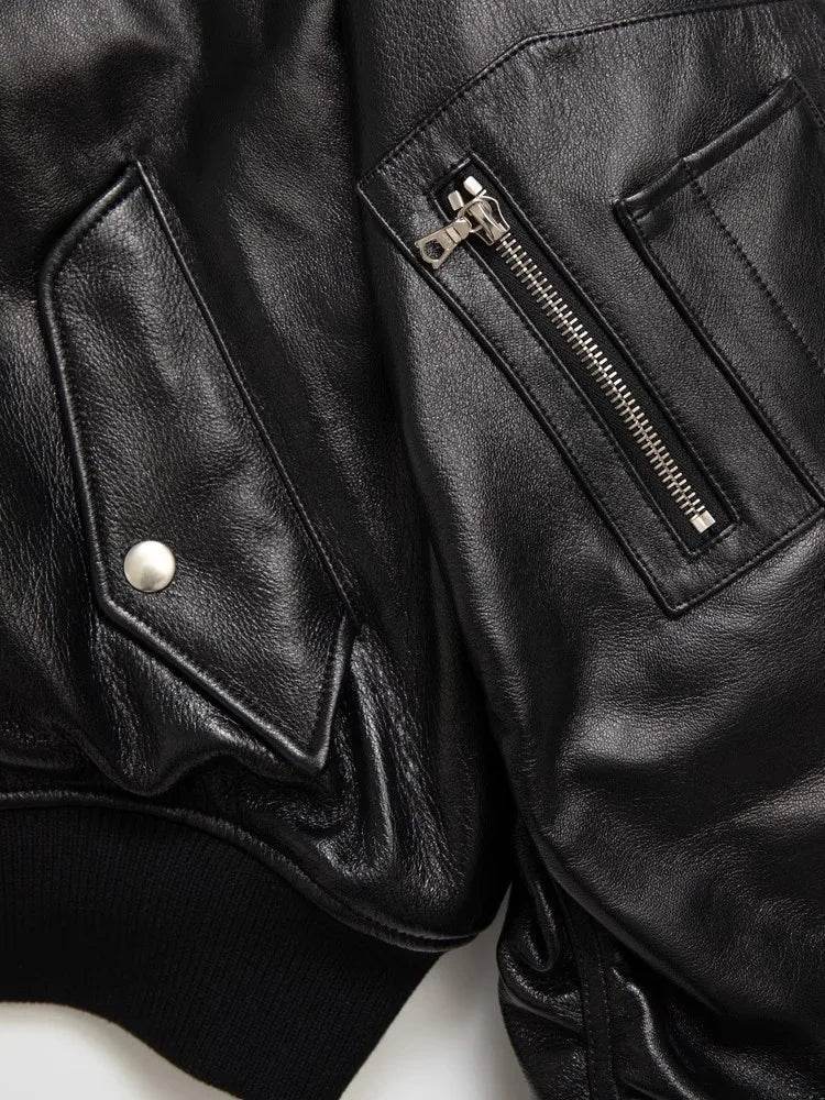 Black PU Leather Bomber Jacket - SnaggIt