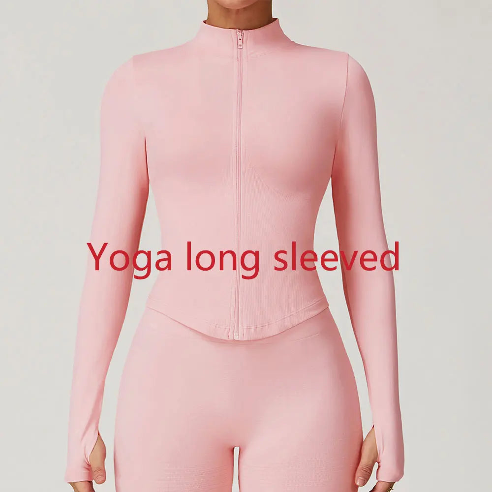 Women's Zipper Long Sleeve Yoga Jacket | Quick-Dry Seamless Crop Sports Top Gym Running Wear