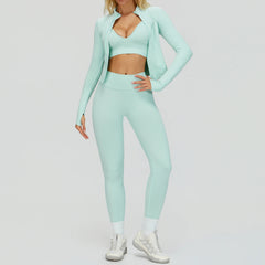 Women's 2/3-Piece Seamless Yoga Set | Gym Workout Suit Fitness Bra Crop Top Long Sleeve Leggings