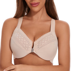 Plus Size Front Closure Racerback Lace Bra | Underwire Full Coverage Unpadded Daily