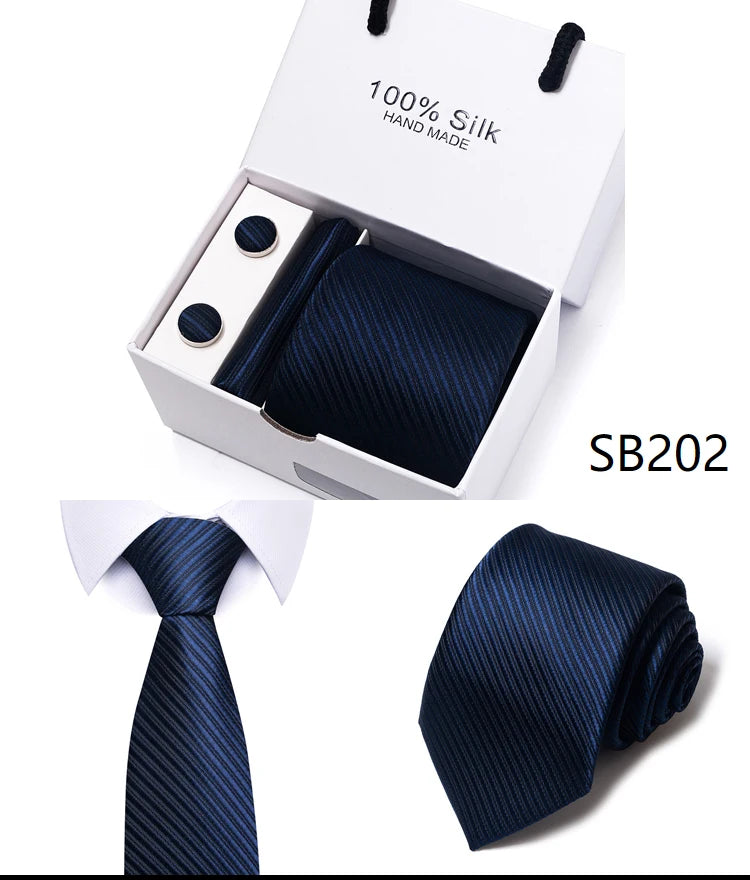 Solid Colour Necktie with Matching Handkerchief & Cufflinks - Others In Fashion
