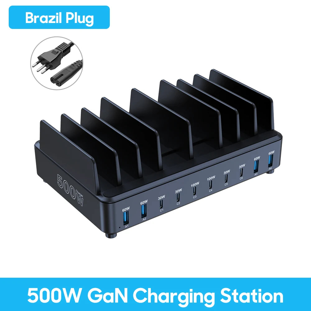 500W USB C Charger 10 Ports GaN Charging Station Stand by Snagg A Charging Station