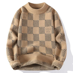 Men’s Checkered Knit Pullover | American Trendy Harajuku Slimming Sweater