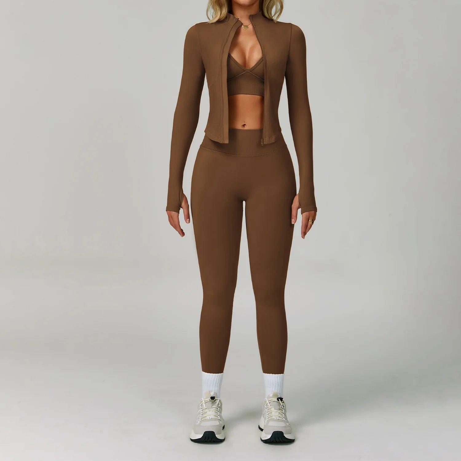 Women's 2/3-Piece Seamless Yoga Set | Gym Workout Suit Fitness Bra Crop Top Long Sleeve Leggings
