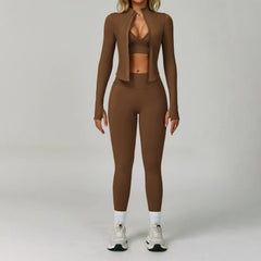Women's 2/3-Piece Seamless Yoga Set | Gym Workout Suit Fitness Bra Crop Top Long Sleeve Leggings