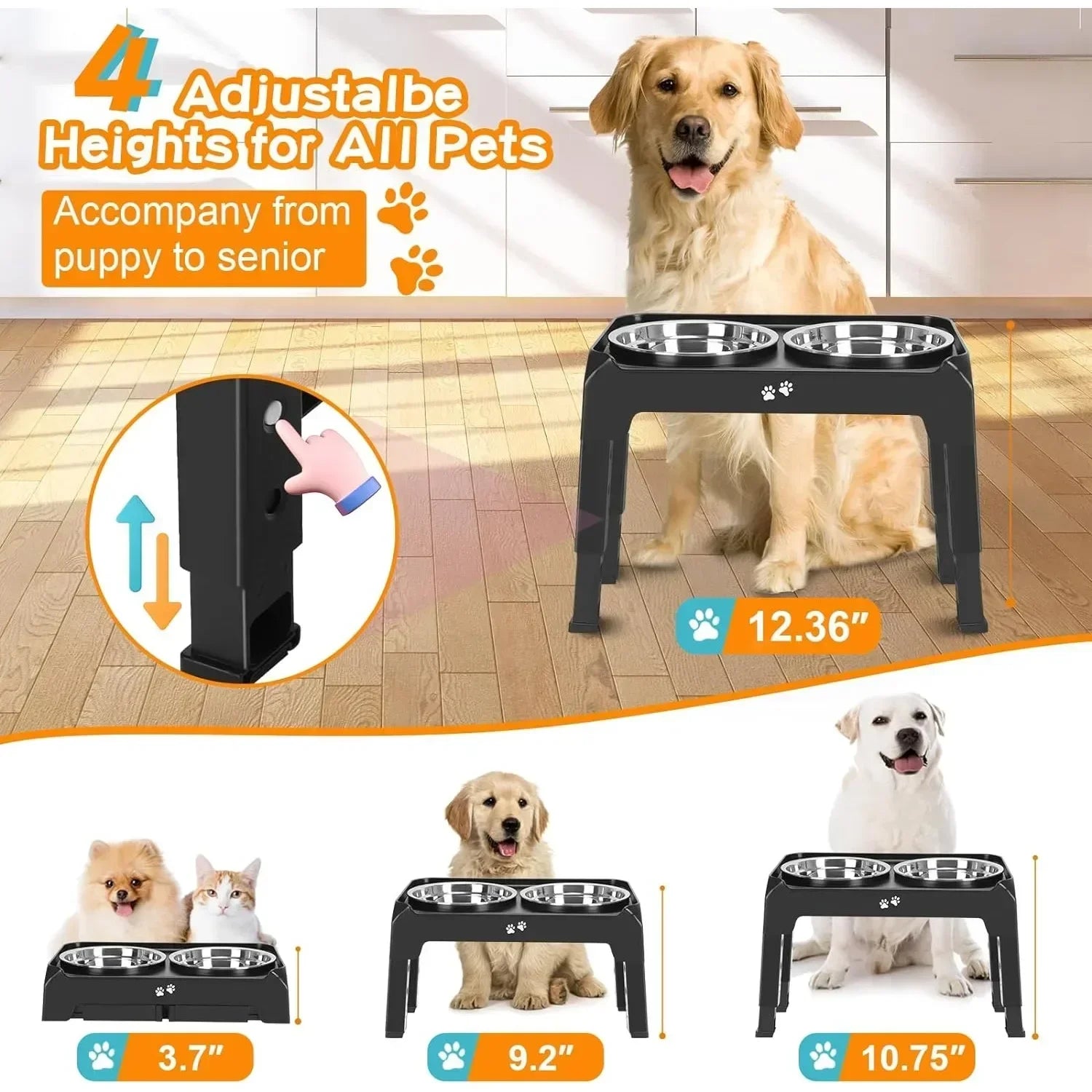 Elevated Adjustable Raised Pet Bowl Stand by Snagg A Feeder