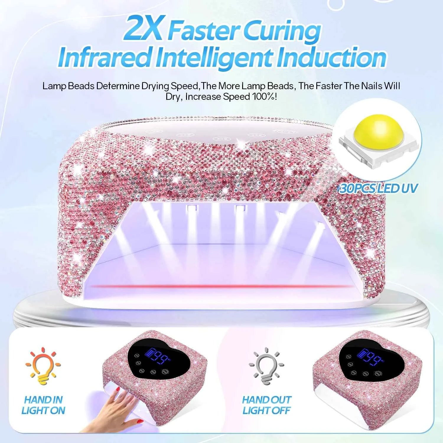 72W Professional Cordless UV/LED Nail Station – High Capacity Rechargeable Dryer with Smart HD Display