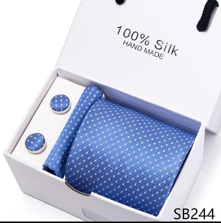 Solid Colour Necktie with Matching Handkerchief & Cufflinks - SB244 - Others In Fashion