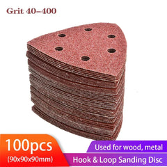 100pcs Triangular Sanding Discs 90mm | Hook & Loop Delta Sander Sandpaper Grit 40–400