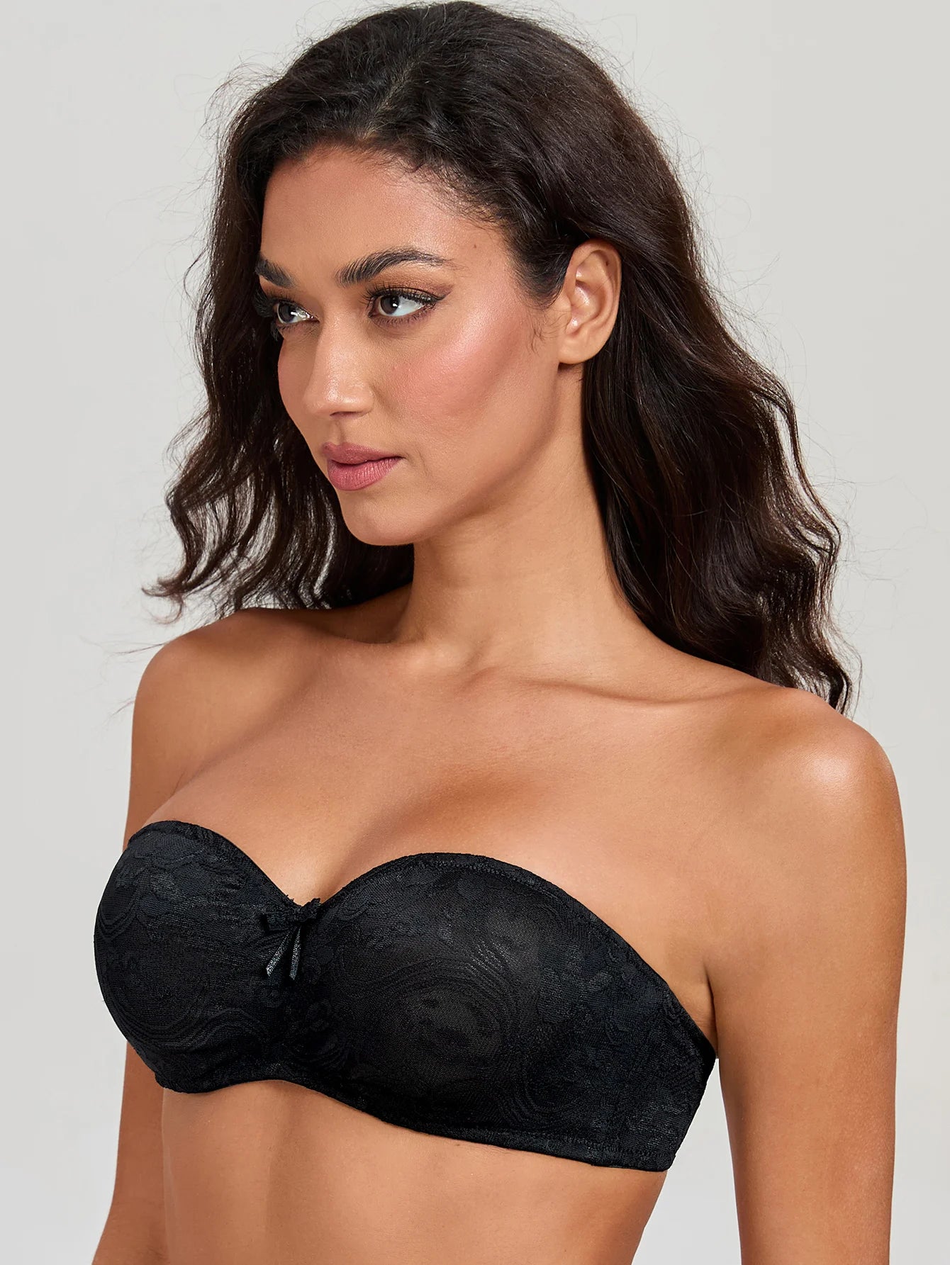 Strapless Minimizer Bra | Sheer Lace Bandeau Underwire No Padding See-Through