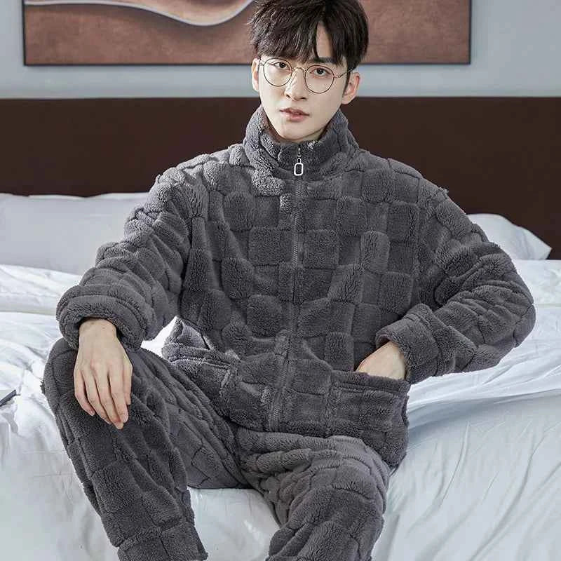 Men's Coral Fleece Pajama Set | Thickened Flocking Long Sleeve Winter Warm Couple Loungewear