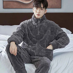 Men's Coral Fleece Pajama Set | Thickened Flocking Long Sleeve Winter Warm Couple Loungewear