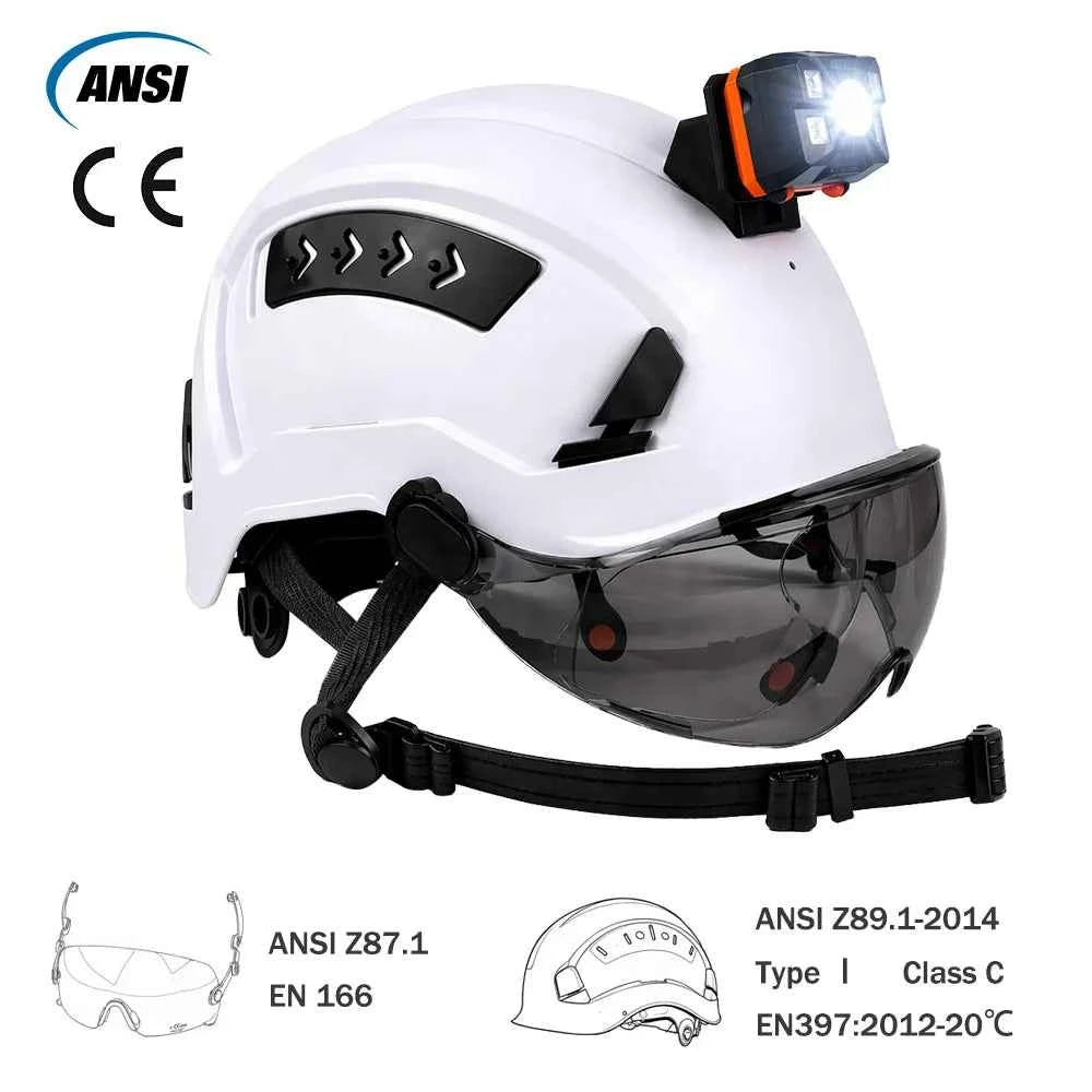 Construction safety helmet with LED headlamp and double visors – image 2