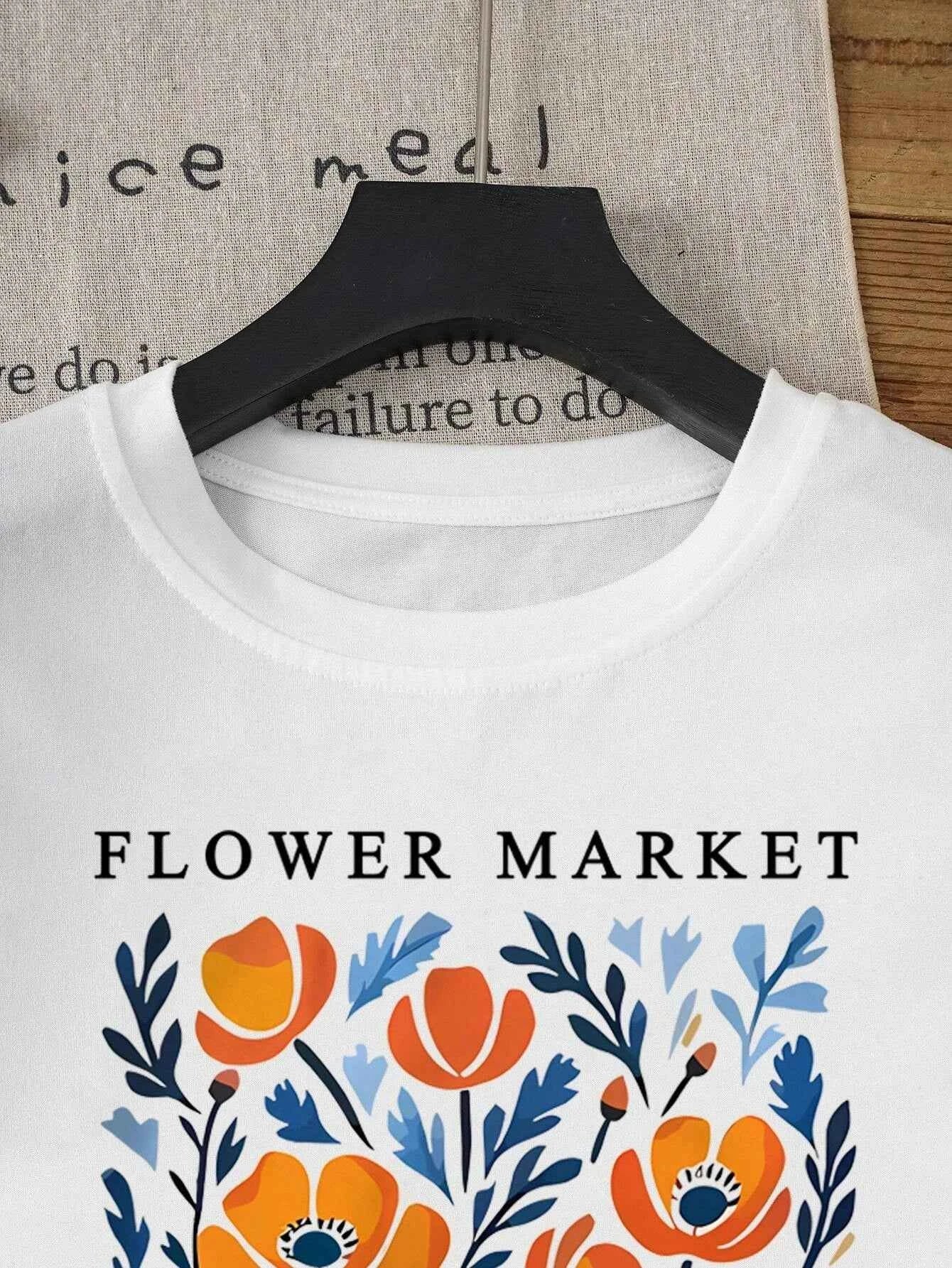Women's California Yellow Flowers Market Print T-Shirt | Soft Cotton O-Neck Casual Crewneck Short Sleeve