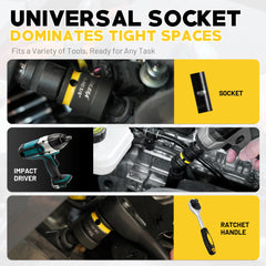 3PC Universal Joint Swivel Socket Set – 1/4", 3/8", 1/2" Drive Flexible Wobble Socket