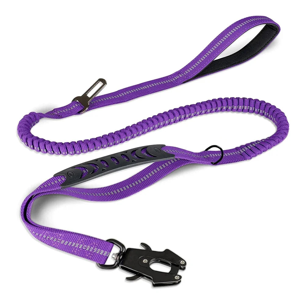 Bungee Dog Leash with Car Seatbelt – Heavy-Duty Reflective No-Pull Tactical Lead for Large Dogs