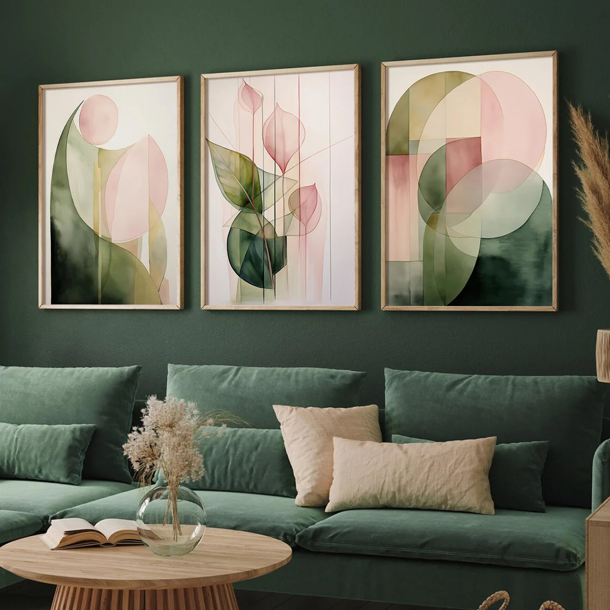 3 Pcs Green & Pink Abstract Plant Wall Art by Snagg A Print